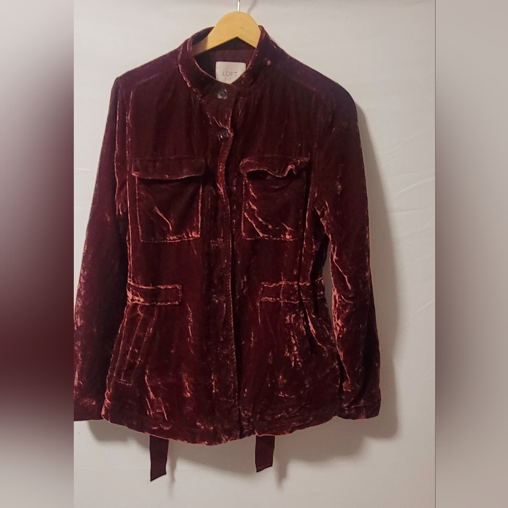 Loft   Velvet Utility Jacket  Burgundy  Small